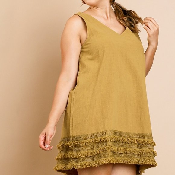 LAST ONE Umgee Plus Mustard Tassle Shift Dress - Picture 3 of 4